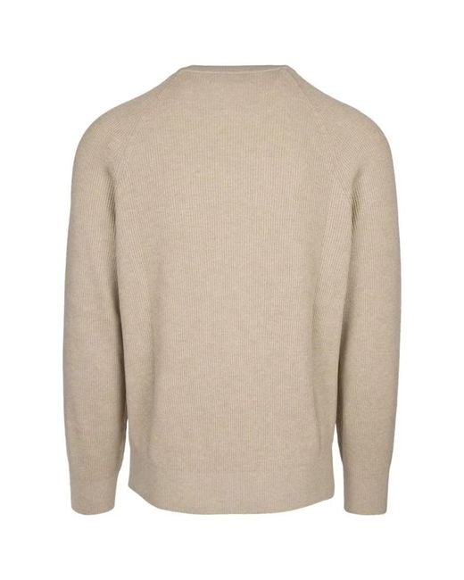 Brunello Cucinelli White Ribbed Crewneck Sweater for men