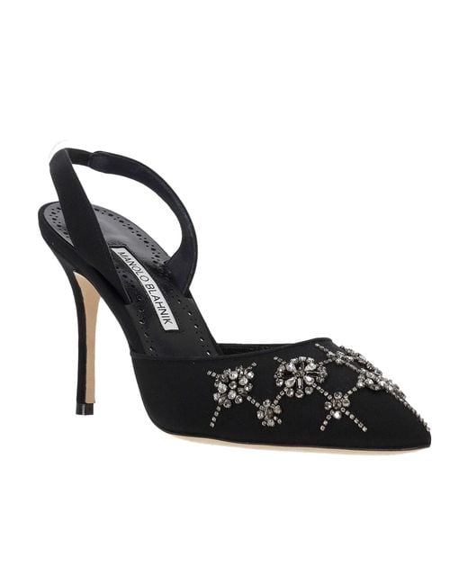 Manolo Blahnik Black Embellished Slingback Heeled Sandals