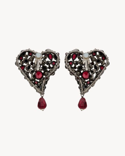 Saint Laurent White Embellished Heart Earrings