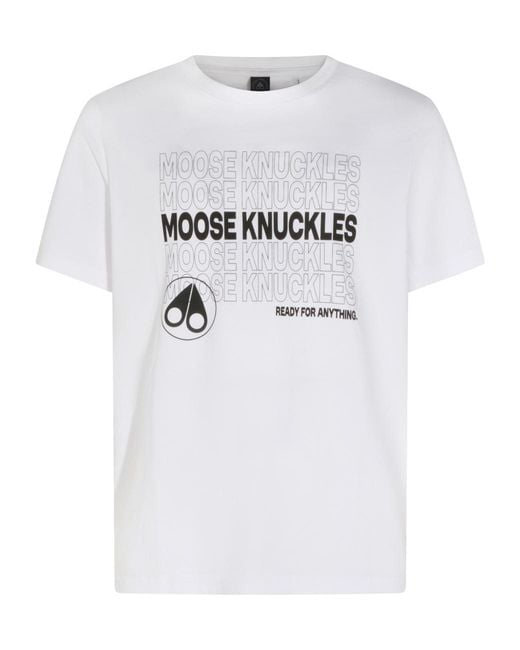 Moose Knuckles White Conway Logo Printed Crewneck T-Shirt for men