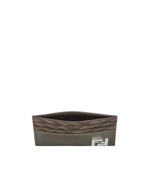 Fendi Gray Ff Logo Plaque Squared Card Holder for men