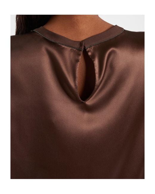 Brunello Cucinelli Brown Silk-Blend Satin Top