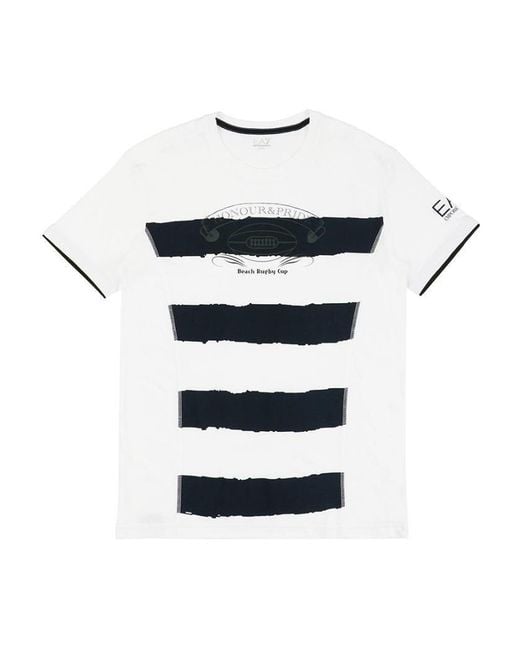 EA7 White Logo Striped T-Shirt for men