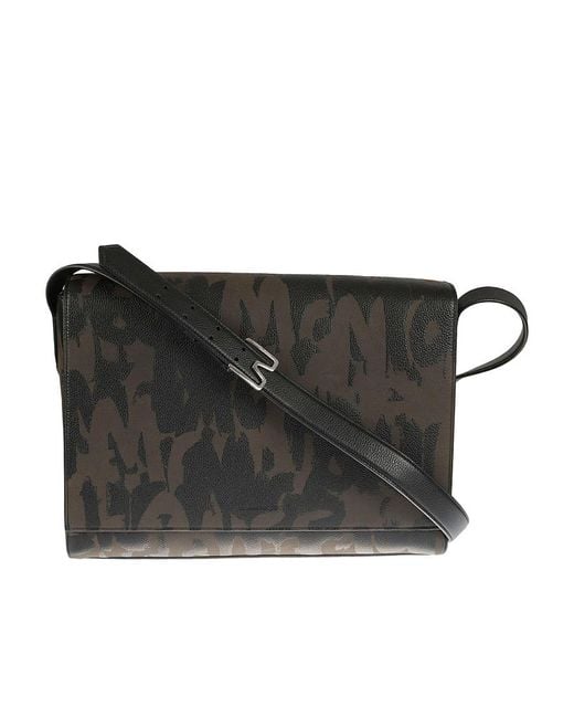 McQueen Black Logo All-Over Printed Shoulder Bag for men