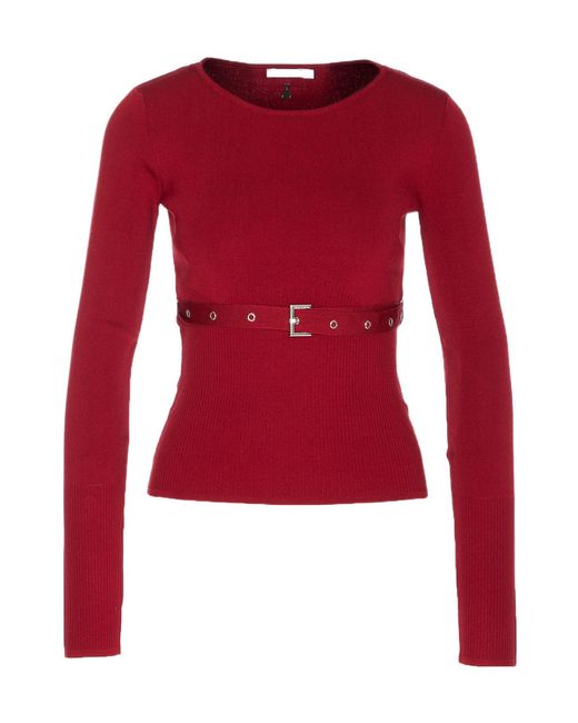 Patrizia Pepe Red Belted Crewneck Sweater