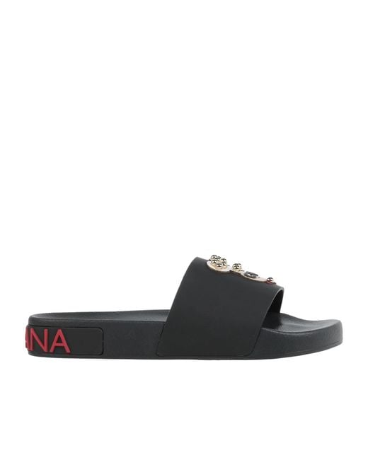 Dolce & Gabbana Black Minimalist Round Toe Slippers