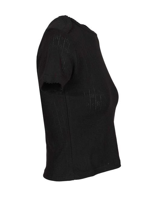 ROTATE BIRGER CHRISTENSEN Black Pointelle Fitted Top