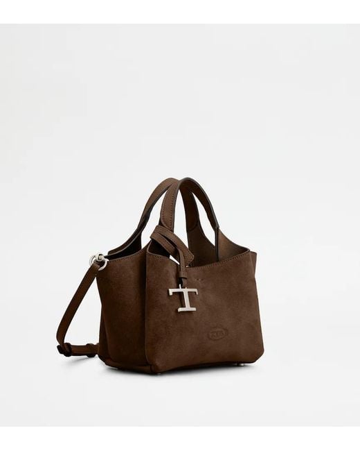 Tod's Brown Micro Logo-Charm Suede Tote Bag