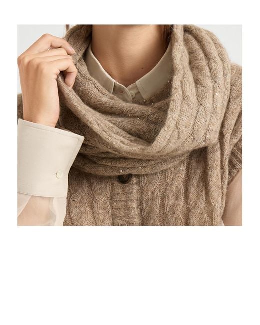 Brunello Cucinelli Natural Cable-Knit Sequin Scarf