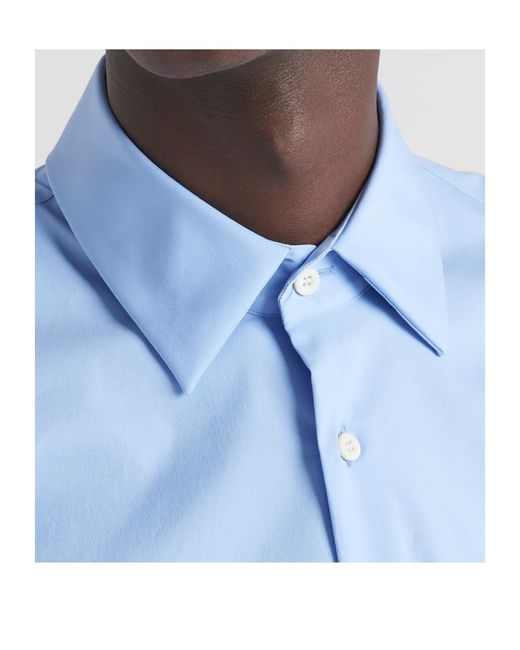 Prada Blue Long Sleeved Curved Hem Shirt for men