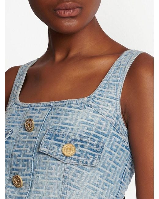 Balmain Blue All-Over Monogram Dress