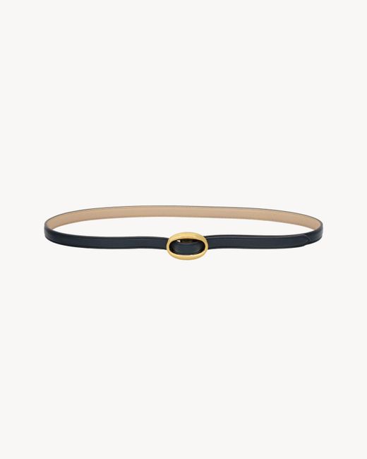 Saint Laurent White Oval Buckle Thin Reversible Belt