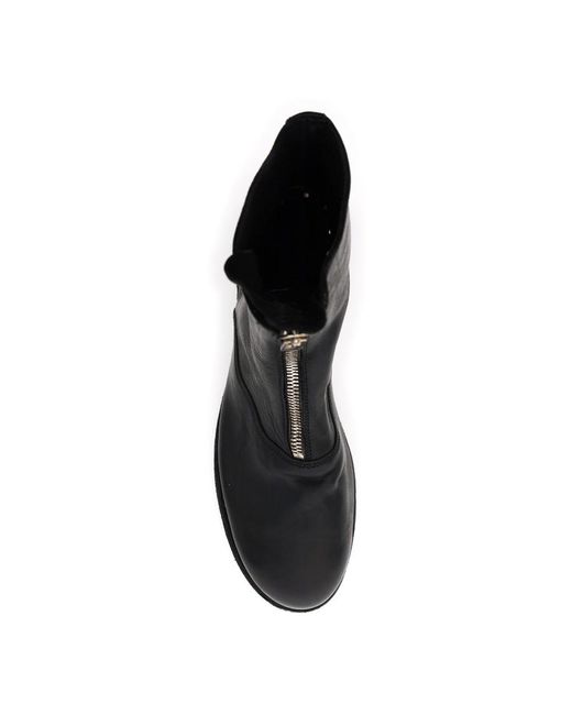 Guidi Black Leather Zip-Front Ankle Boots