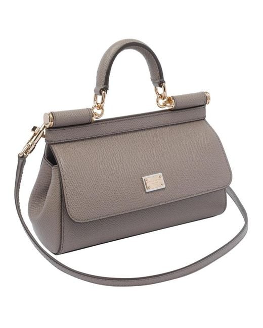 Dolce & Gabbana Gray Logo Plaque Small Sicily Handbag