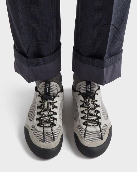 Prada Black Speedrock Leather And Mesh Fabric Sneakers for men