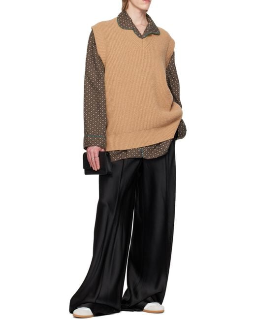 Maison Margiela Brown V-Neck Straight Hem Knitted Vest for men