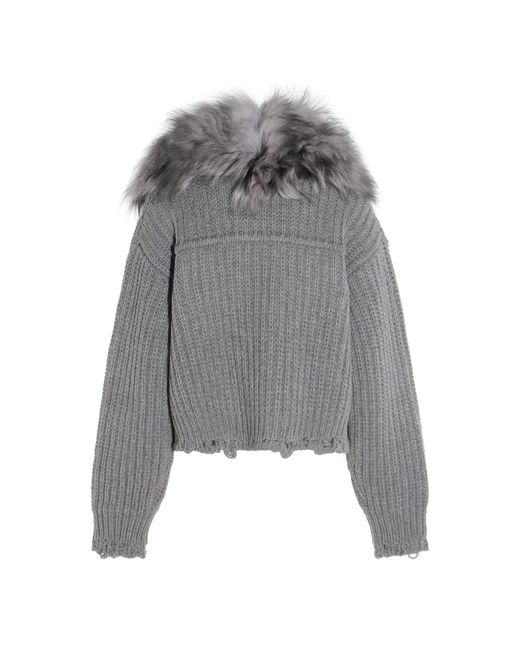 Blumarine Gray Fur Insert Knit Cardigan