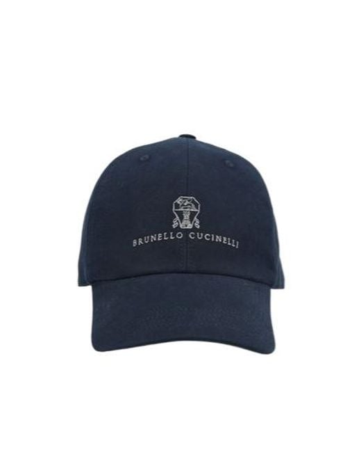 Brunello Cucinelli Blue Logo Embroidered Baseball Hat for men
