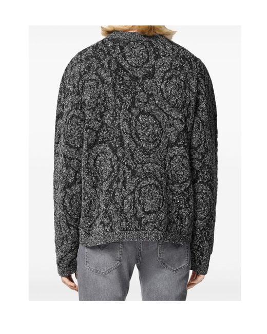 Versace Gray Barocco Jacquard Crewneck Tweed Jumper for men