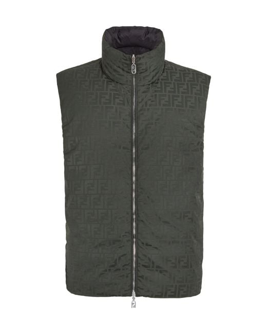 Fendi Green Ff Jacquard Reversible Puffer Gilet for men