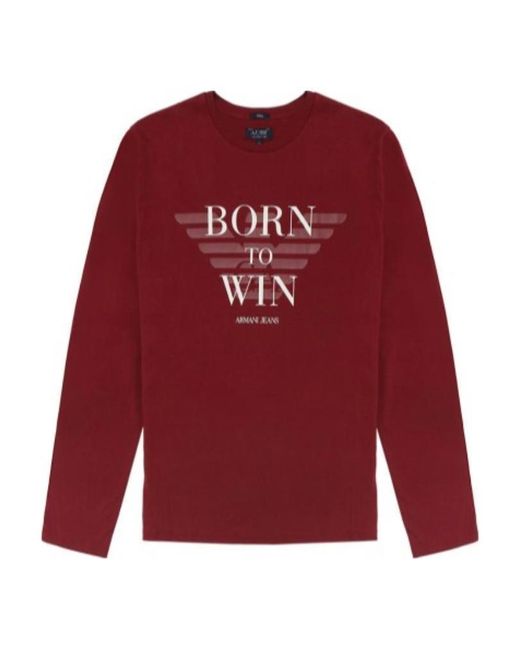 Armani Jeans Red Logo Long-Sleeved T-Shirt for men