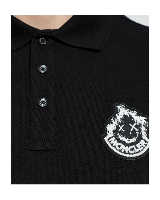 Moncler Black Logo-Patch Polo Shirt for men