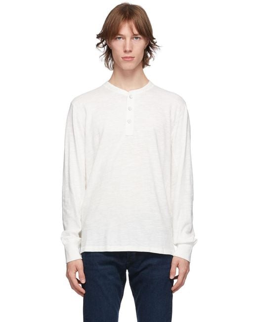 Rag & Bone White Round-Split Neck Long-Sleeved Top for men