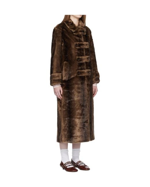 OPEN YY Brown Faux Fur Coat With Lapel And Buttons