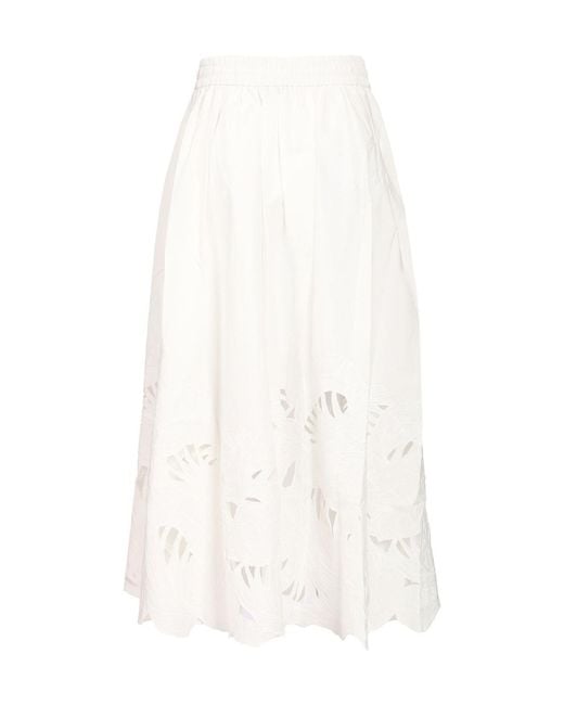 Zimmermann White Mahon Cut-Out Detailed Midi Skirt