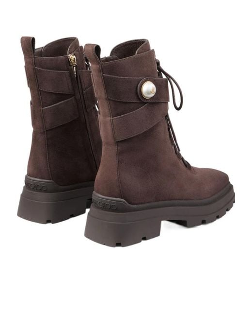 Jimmy Choo Brown Noemi 45 Logo Plaque Combat Boots