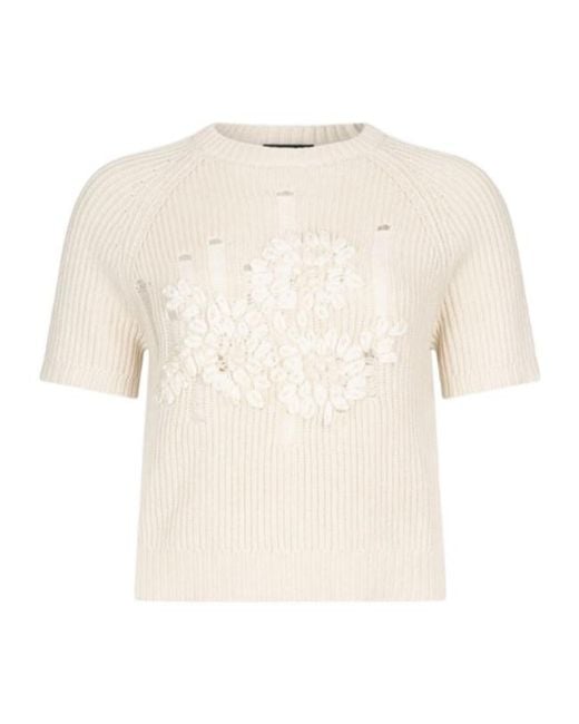 Liu Jo White Raffia-Embroidered Sweater