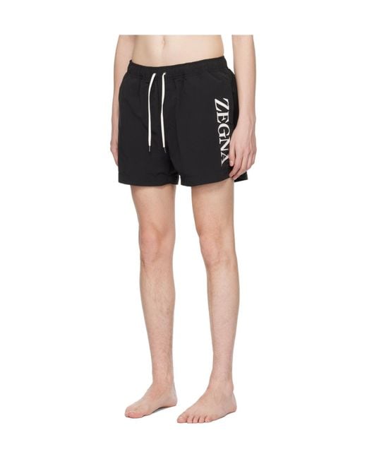 Zegna Black Drawstring Swim Trunks for men