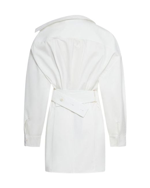 Jacquemus White La Mini Robe Asymmetric Neck Mini Dress