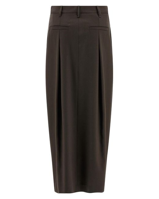 Brunello Cucinelli Brown Curved Front-Split Midi Skirt