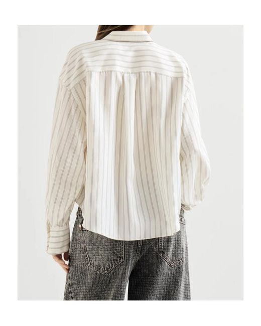 Brunello Cucinelli White Silk Stripe Poplin Shirt