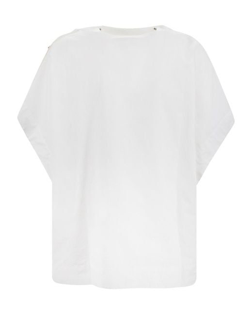 Soeur White Button-Sleeve Boat-Neck T-Shirt