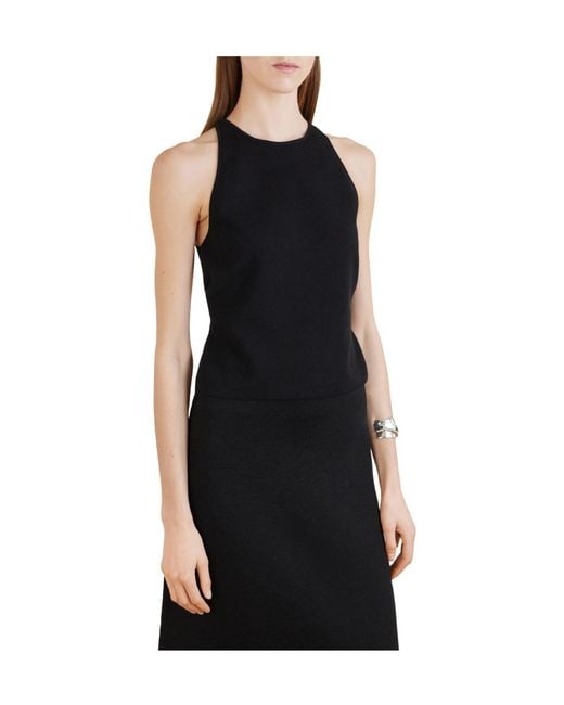 Carolina Herrera Black Cropped Ribbed-Knit Jersey Tank