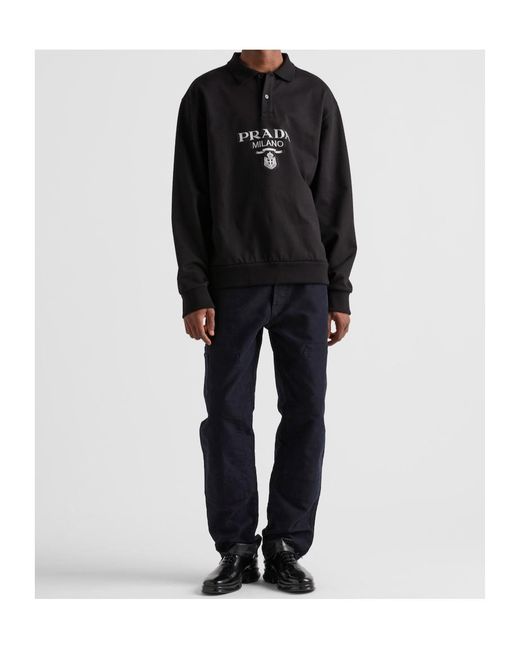 Prada Black Long-Sleeved Cotton Polo Shirt for men