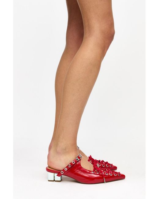 Ganni Red Lace-Up Mules