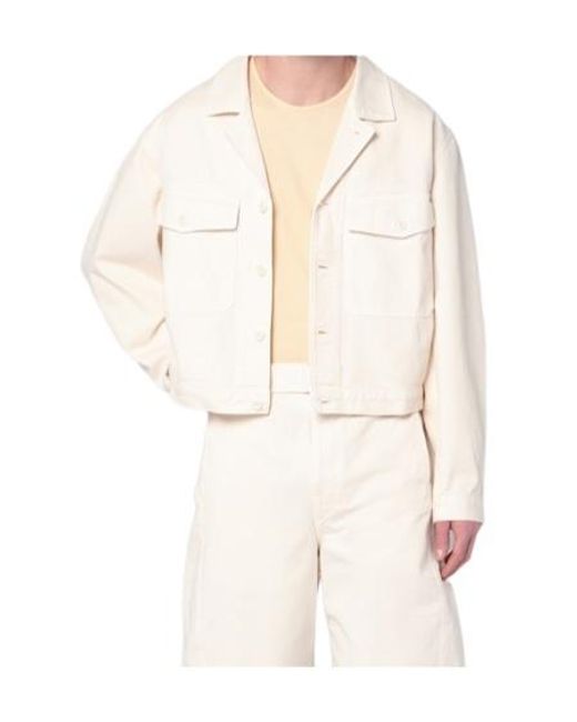 Lemaire White Buttoned Cropped Denim Jacket for men