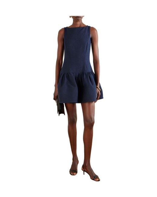 Oscar de la Renta Blue Cotton-Blend Tweed Mini Dress