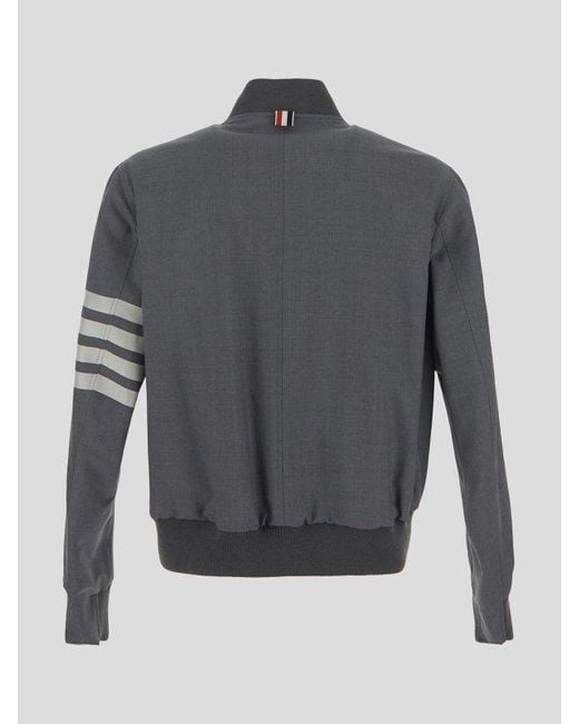 Thom Browne Gray Bar Zipped Bomber Jacket for men