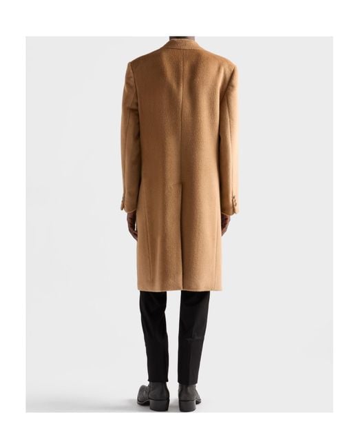 Prada Natural Double-Breasted Wool Blend Coat for men