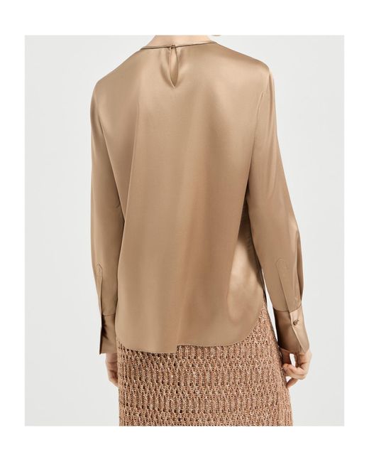 Brunello Cucinelli Natural Monili-Detail Long-Sleeve Blouse