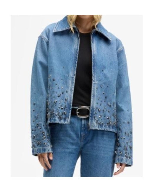 7 For All Mankind Blue Embellished Zipped Denim Jacket