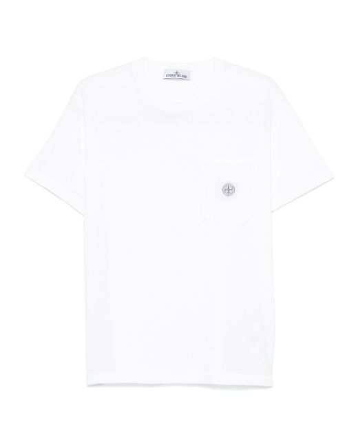Stone Island White Compass Patch Crewneck T-Shirt for men