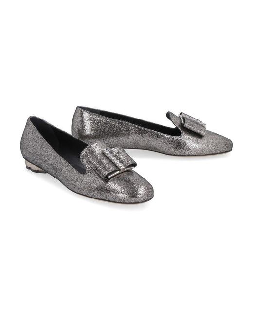 Ferragamo Gray Geometric Heel Loafers