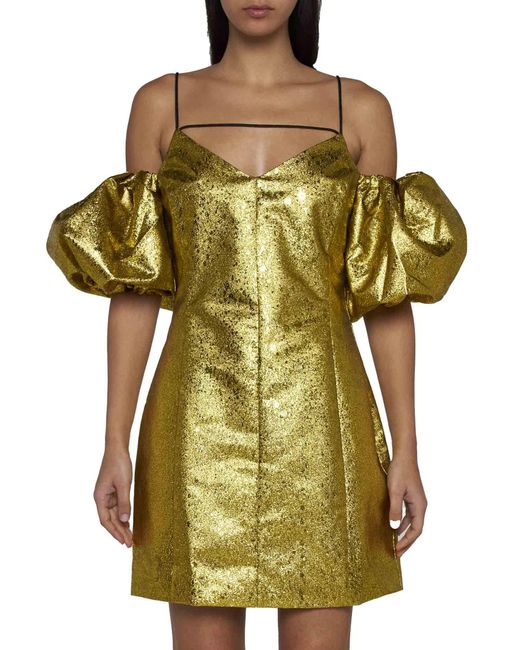 Stine Goya Green Thin Shoulder Straps And Bubble Sleeves Dress