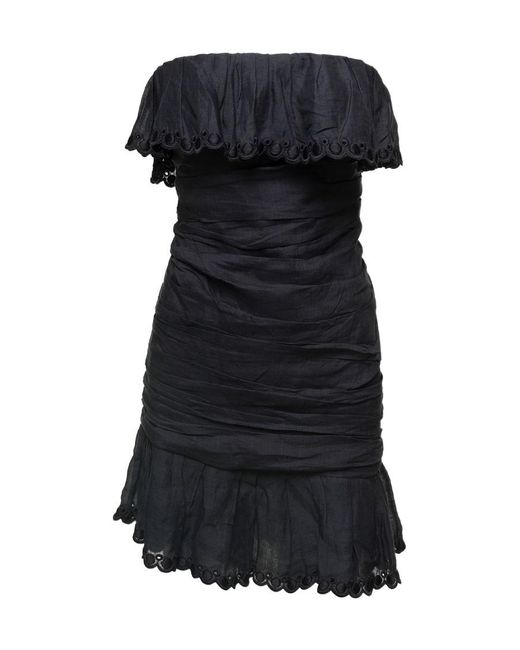 Isabel Marant Black Off-Shoulder Ruched Minidress