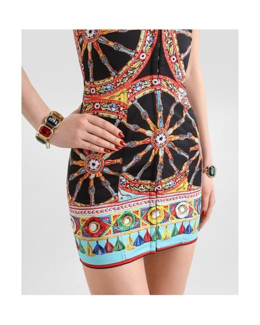Dolce & Gabbana Red Carretto-Print Short Charmeuse Dress
